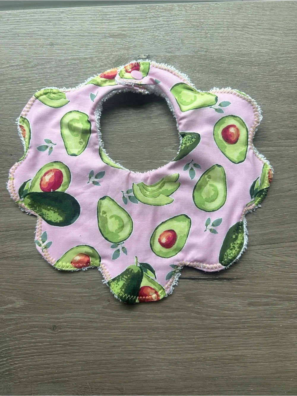 Pink Avocado Floral Baby Bib - Soft Scalloped Kids Accessory